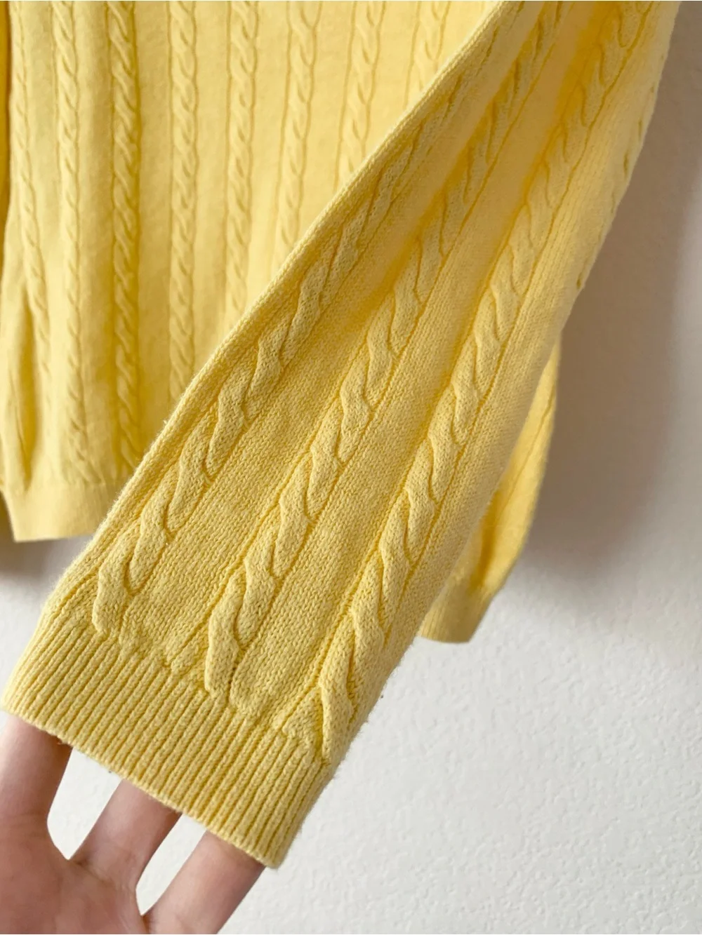 Linen Yellow Cable V-Neck Sweater